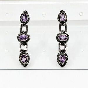 sterling silver amethyst & marcasite drop earrings